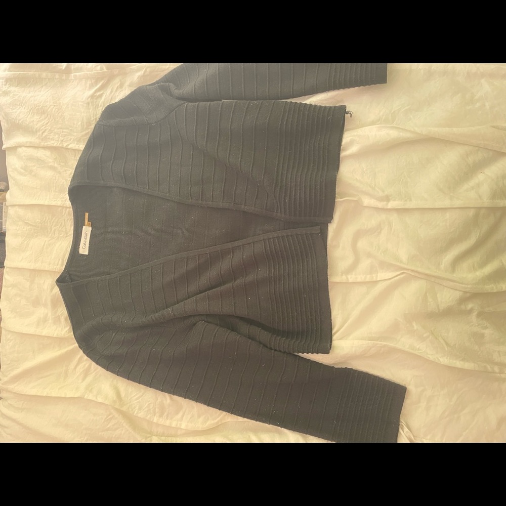 Calvin Klein Ribbed Cropped Black Cardigan